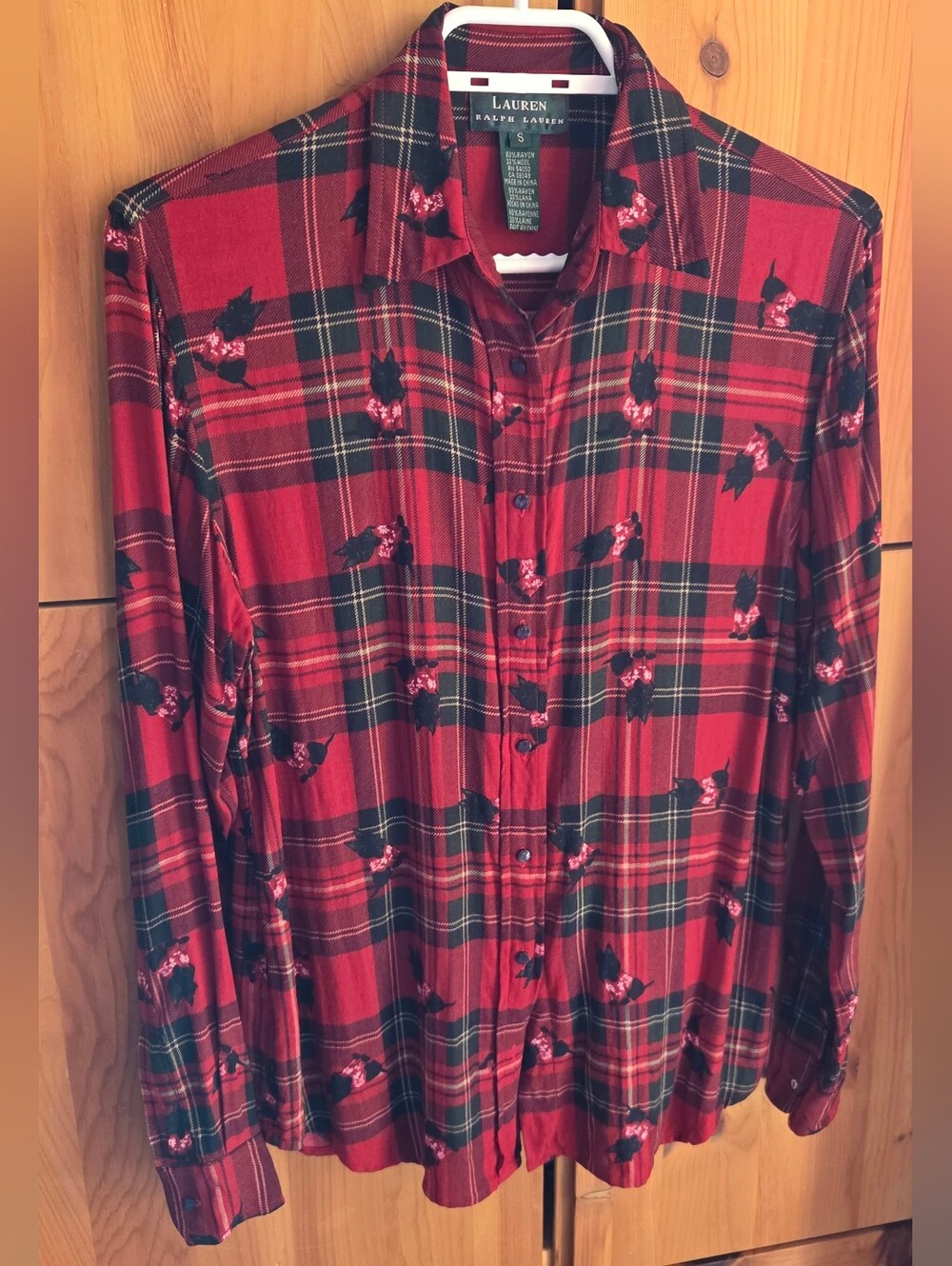 Lauren Ralph Lauren Women's Red & Black Plaid Scotty Dog Shirt Size Small